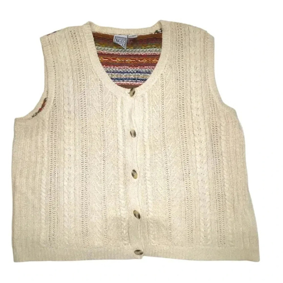 Womens Vintage Cream Corded Sweater Vest Button Up - Picture 1 of 5